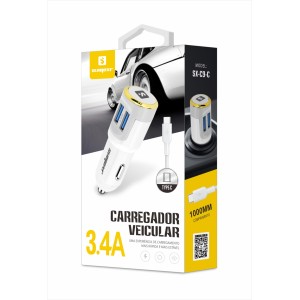 (SX-C9-C ) - Carregador Veicular + Cabo Usb Tipo C - [Caixa com 200 peças]